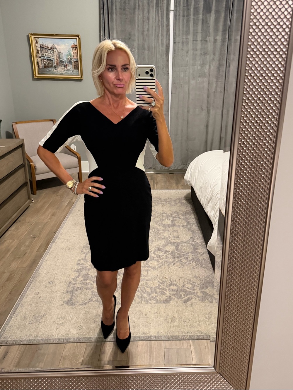 ANN TAYLOR Black & White Ponte knit dress